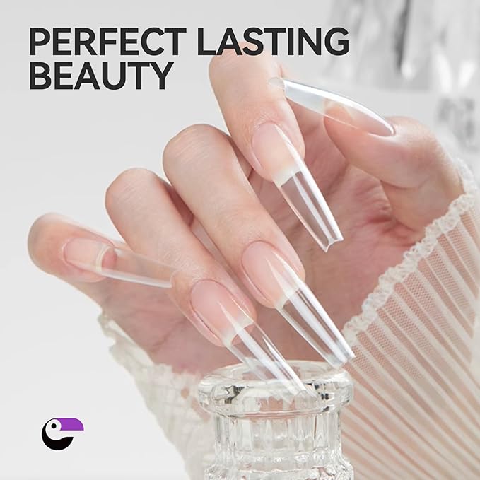 Guiding Line Nail Tips for Salon: Gelike EC Full Matte Coffin Gel Nail tips with Auxiliary Positioning Line - Nail Extension Tips for Professional -100 Pcs 10 Sizes