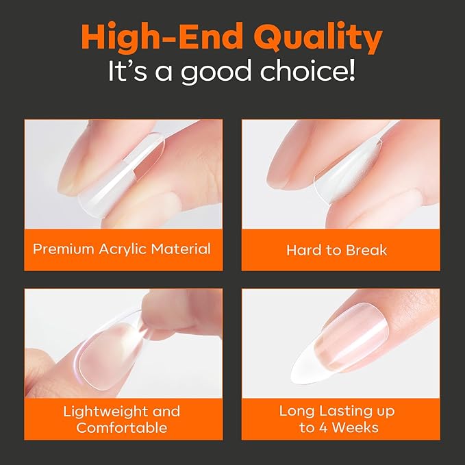 modelones Extra Short Almond Nail Tips, Pre-shaped Tips Gel Soft Fake Nails False Acrylic Clear Full Cover Press on Extension Kit Gel Manicure DIY at Home 216PCS 12Sizes