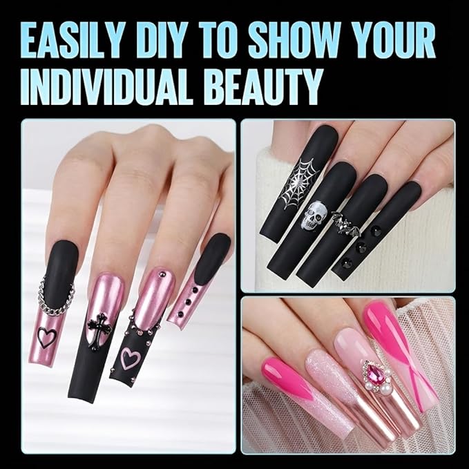 TOMICCA Extra Long Square Nail Tips XXL – 240pcs Clear Half Cover No C Curve Nail Tips, 10 Sizes False Nails for DIY & Salon, Beginners & Professionals