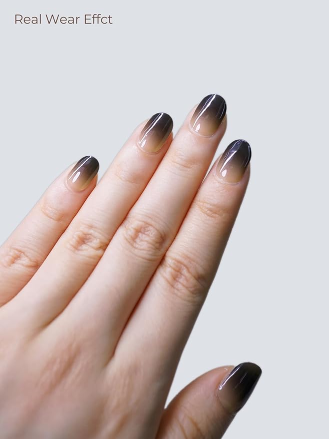 Semi Cured Gel Nail Strips - UV Light Gel Nail Stickers - 20 Long Lasting Salon Quality Wraps (Eventide Black)