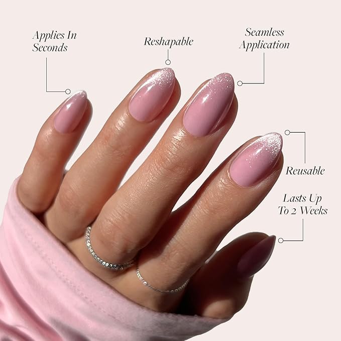 Valentines Day Glamnetic Press On Nails - Lovers Blush | Opaque, Glossy Velvet Pink Nails, Salon Quality | 15 Sizes - 30 Nail Kit with Glue