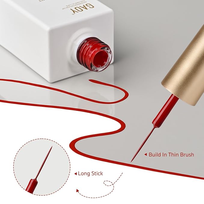GAOY Red Swirl Gel Nail Polish Art Liner, 12ml Bright Red Color Nail Paint Design with Thin Brush, UV Light Cure for DIY French Manicure at Home
