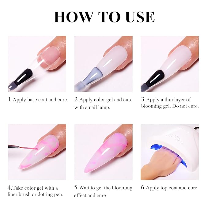 Blooming Gel, 15ML Clear Blooming Gel Nail Polish For Spreading Effect Marble Natural Stone Print Soak Off UV Led Blooming Nail Gel For DIY Color Flower Watercolor Magic Beauty