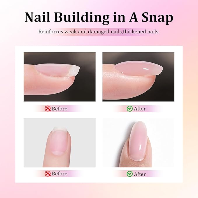 JODSONE Builder Gel for Nails,10ml 4Pcs Builder Gel Set Jelly Pink Nude White,for Nail Extension Strengthening & Thickening Solution,Long Lasting U V Light Cure