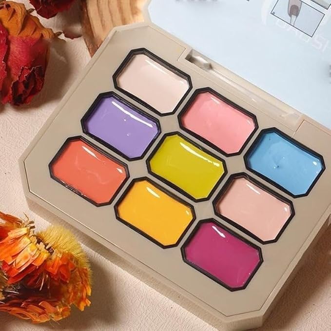 Creamy Colorful Nail Polish Set,Versatile Summer Colors Nine-Square Grid Solid Gel Glue Nail Polish,Long Lasting Solid Nail Polish Palette for Women/Girls/Friend DIY Home (01#, 3g* 9pcs)