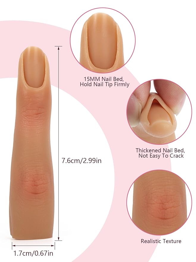 2 Pieces Silicone Practice Fingers for Acrylic Nails, Fake Training Hand Finger Model Flexible Bendable Mannequin Finger, Soft Realistic Joint Nail Practice Fingers with Makeup for Nail Art (Color 4)