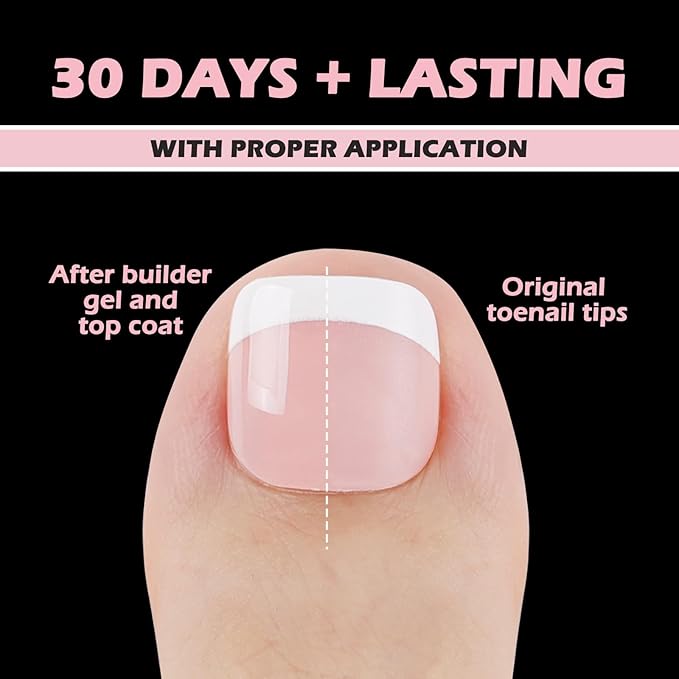 French Tip Toe Nail Tips Press on Nails, Squoval Pre-Designed False Toenail Extension, Baby Pink Pre-applied Tip Press On Toenails Full Cover Acrylic Nails for DIY 15 Sizes 300 pcs
