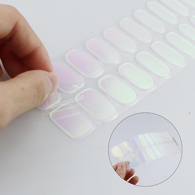 JMEOWIO Gel Nail Stickers Aurora Mermaid Semi Cured Gel Nail Strips Wraps UV/LED Nails Art Design Decoration Accessories