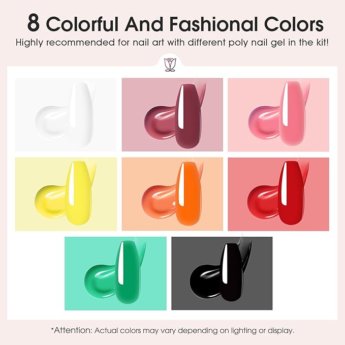 ROSALIND Christmas Poly Nail Gel Set, 8 Colors 10g Mini Poly Extension Gel Nail Set, Neon Yellow All Seasons Poly Nail Gel Kit Builder Neon Gel Fall Colors Halloween Poly Holiday Nail Art Design Gift