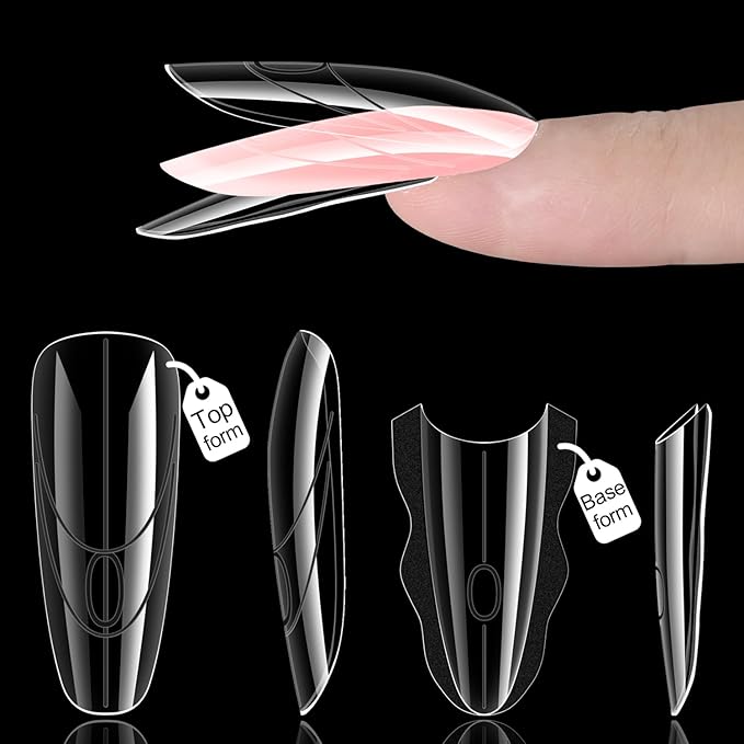 Sandwich Dual Nail Forms, 15 Sizes Oval Almond Top and Bottom Dual Forms for Builder Gel, Reusable Acrylic Nail Extension Molds with Guide Lines, Professional Manicure Supplies (Oval)