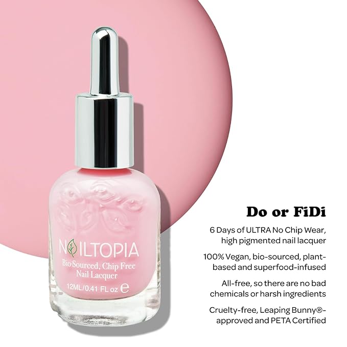 Nailtopia - Plant-Based Chip Free Nail Lacquer - Non Toxic, Bio-Sourced, Long-Lasting, Strengthening Polish - Do or FiDi (Pale Pink) - 0.41oz