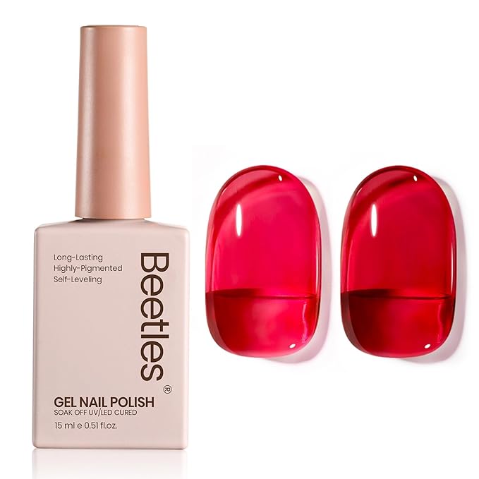 Beetles Jelly Red Gel Nail Polish - 15ML Fall Red Neutral Sheer Gel Polish Translucent Effect Soak Off UV French Nail Art Manicure Salon Gift for Women