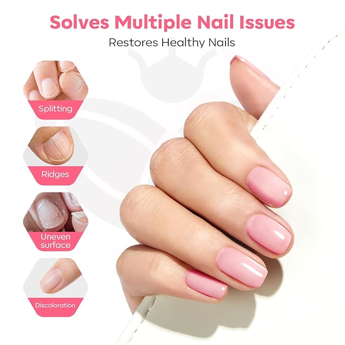 modelones Nail Strengthener and Growth Pink Nail Polish Scented Nail Repair for Damaged Nails Hardener Extra Strong and Growth for Women Nail Care Natural Concealer Foundation 15 Ml 0.5 Fl Oz