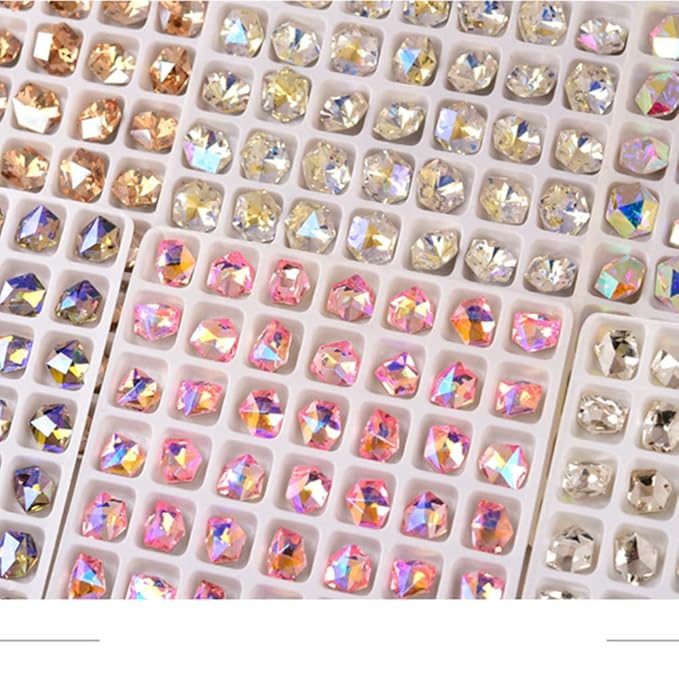 140 Pcs Crystals Rhinestones Set Nail Gems Pink Rhinestones Iridescent Clear Crystals Shiny Sharp Bottom Aurora 3D Nail Charms Nail Decorations for Nail Designs (colorful)