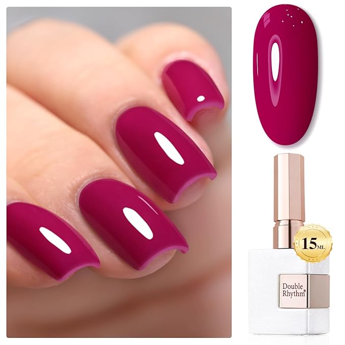 Double Rhythm Gel Polish 15ML Jelly Sheer Pastel Light Milky Color Pearl White Bottle 1 PC 0.5 OZ Full Size Nail Art Salon at Home (Wine Red-D1456)