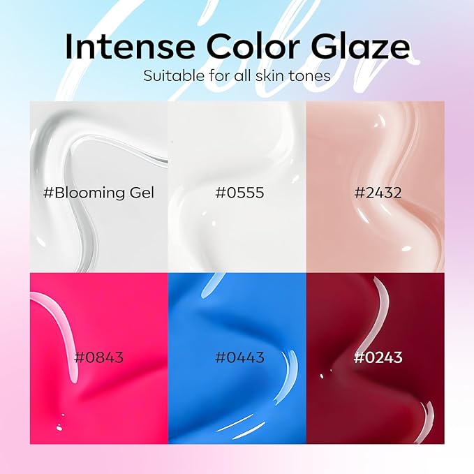 Modelones Gel Nail Polish Set -6 Colors 2026 Easter Hot Pink Blue Milky White Clear Blooming Gel Polish Burgundy Nude French Jelly Nail Gel Polish DIY Gift with Golden Beads & Nail Dotting-Liner Brush