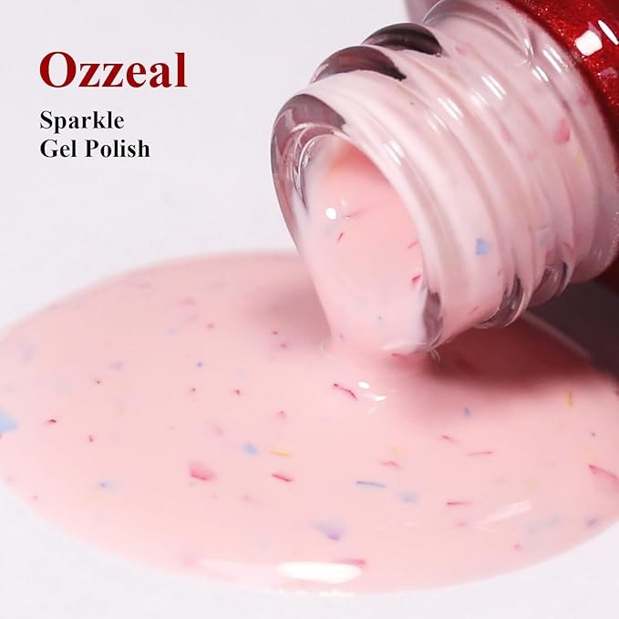 Pastel Gel Polish,0.5 Fl Oz Light Pink Flake Glitter Gel Nail Polish Macaron Spring Summer LED UV Speckled Sparkle Art Starter Manicure Salon DIY Nail