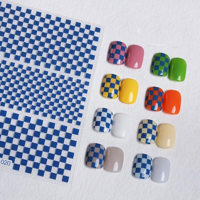 5 Sheet Checkerboard Grid Nail Art 3D Stickers Nail Decals for Nails Houndstooth Manicure Sliders DIY Accessories (Black)