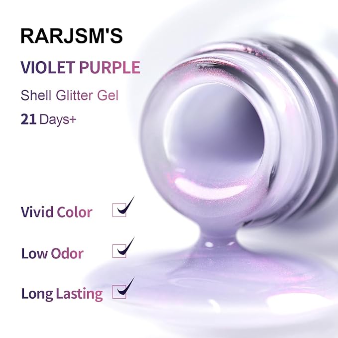 RARJSM Pearl Gel Nail Polish,Purple Pearlescent Gelpolish,Shell Glitter Red Shimmer Iridescent Mermaid Nail Gel Polish Soak Off LED UV Curing Requires Swirl Thread Effect DIY Manicure Use 7.5ML
