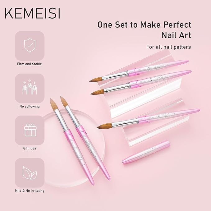 Acrylic Nail Brush Size 16, KEMEISI 100% Pure Kolinsky Nail Art Brushes Sturdy Handle Oval Shaped Acrylic Powder Nail Design Tools for Professional Manicure DIY Home Salon