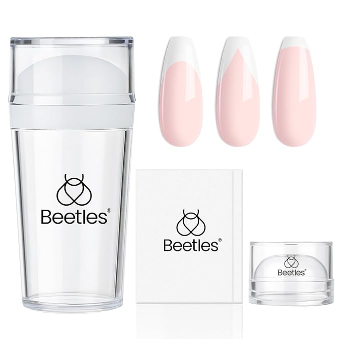 Beetles Nail Stamp French Tip Tool 4Pcs Nail Stamper Single Head Easy Manicure Long & Short French Tip Stamp Tool with 2Pcs Nail Scraper Decorations Gift for Women