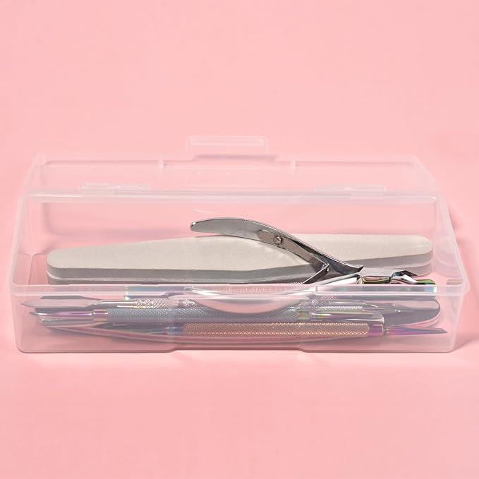 2Pcs Transparent Storage Boxes For Nail Tool Professional Pedicure Manicure Tools Set Plastic Nail Art Tool Box Storage Case Nail Supplies (White)