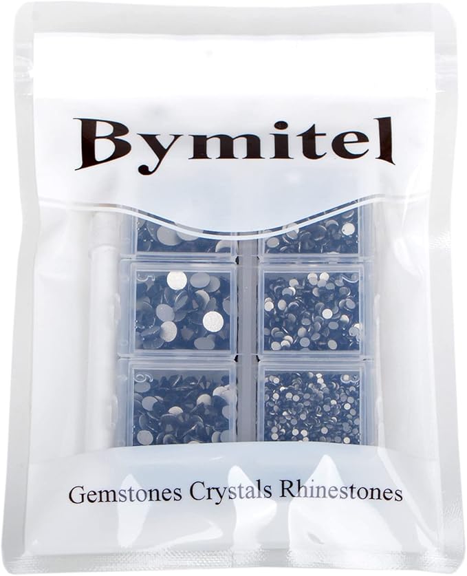 Bymitel 5000 Pieces 6 Mixed Sizes Glue Fix on Glass Rhinestones Round Crystal Gems Flatback for DIY Jewelry Making with one Picking Pen(Mix: SS4-SS30/5000PCS, Black)