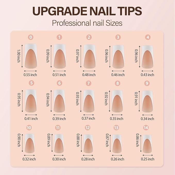 Vansiho Deep French Gel Nail Tips, 150Pcs Long Square Gel Nail Tips, Brown French Tips Press on Nails, Fake Nails for Nail Art DIY 15 Sizes