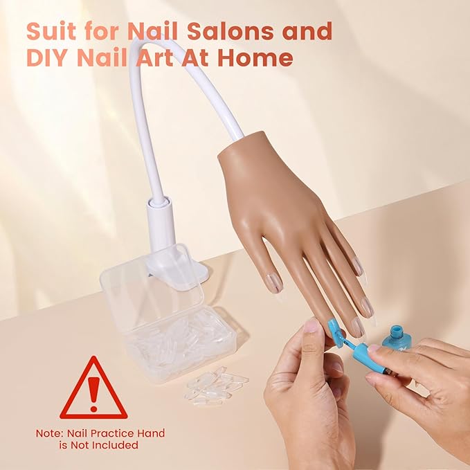 100PCS Replacement Nail Tips for Practice Hand - Clear Refill Acrylic Fake Nail Tips for Silicone Nail Hand Practice