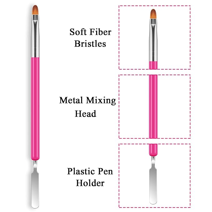 6 PCS Nail Art Brush Picker Dual-Ended, Stainless Steel Gel Nail Brushes 2 in 1 Design Flat Manicure Builder Nails Art Slice Tool for UV Poly Extensions Quick Building Women Home Salon