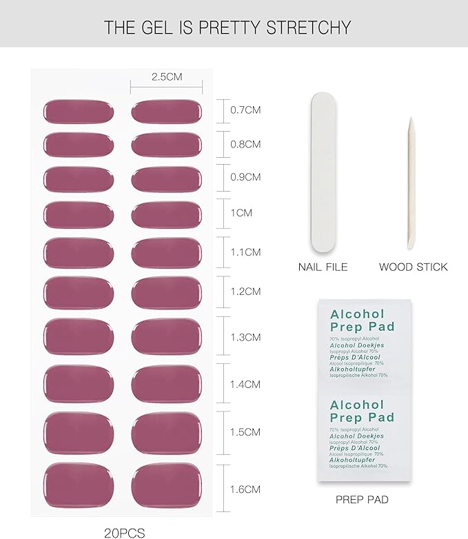 JMEOWIO Gel Nail Stickers Purple Semi Cured Gel Nail Strips Wraps UV/LED Nails Art Design Decoration Accessories