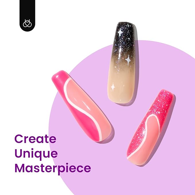 Beetles Purple Gel Nail Polish, 6 Colors Glitter Hot Pink Gel Nail Polish Kit Pink Black Shimmer Soak Off Uv Gel Polish Set Dreamy Swirl Thread Effect DIY Manicure Gift for Women