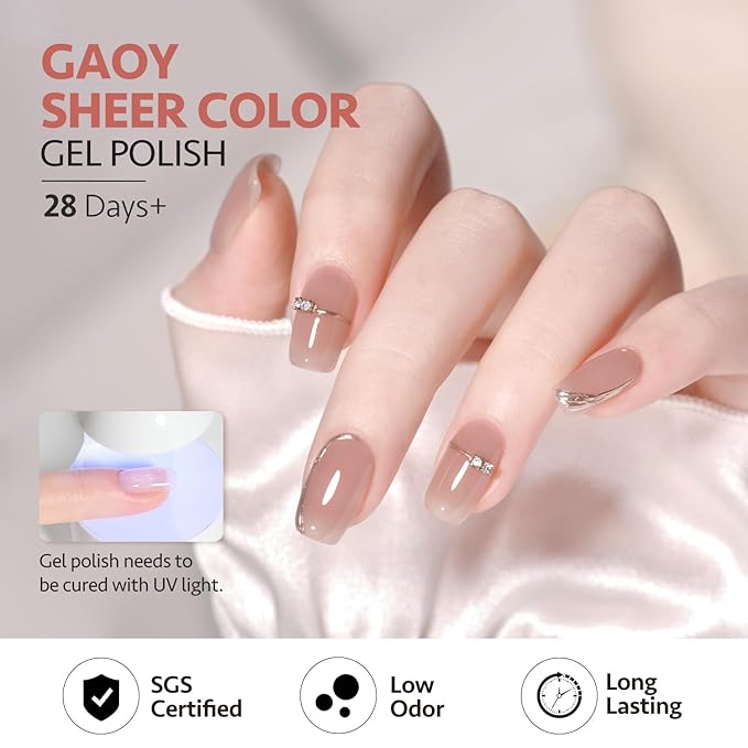GAOY Jelly Gel Nail Polish Set, 6 Colors Nude Pink Brown, UV Light Cure Gel Polish for Salon and Nail Art DIY at Home