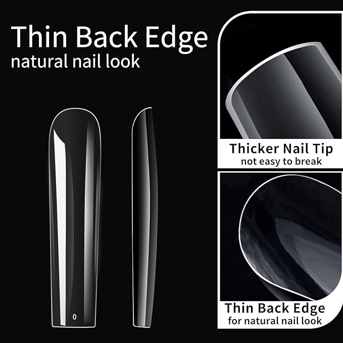 Long Square Nail Tips, 240Pcs Full Cover Soft Gel Nail Tips Pre-shaped 3XL Straight Shape Clear Acrylic False Nail Fake Nail Extension Press On for Salon Home DIY 12 Sizes