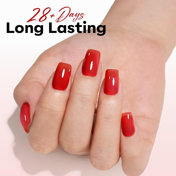 modelones Red Jelly Gel Nail Polish Translucent Gel Polish Red Neutral Sheer Nails Soak Off LED Nail Lamp Manicure Salon Gift 15 ML