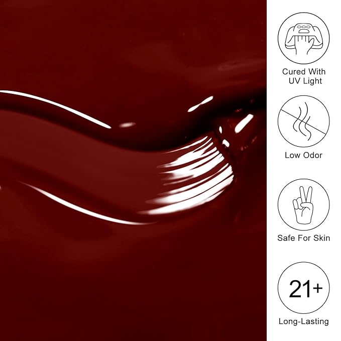 Imtiti 10ML Burgundy Red Nail Gel Polish Soak Off LED UV Nail Gel DIY at Home Salon Art Gift for Women Girls 1PCS