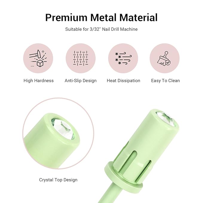 MelodySusie Crystal Top Mandrel Bit for Nails, 3/32'' Easy Off Nail Drill Bits for Sanding Bands, Suitable for Acrylic Nails Gel Manicures and Pedicures, Tea Green