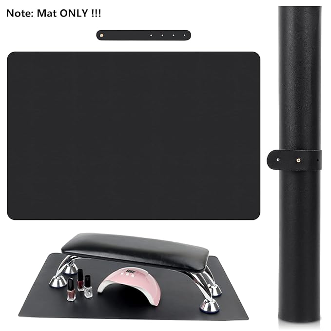 (MAT ONLY) Black Nail Art Table Mat, Foldable Nail Art Hand Rest Pad for Nail Arm Rest Cushion, Soft Microfiber Leather Nail Mat, Manicure Pad Nail Table Pad Desk Mat for Nail Technician Salon Home