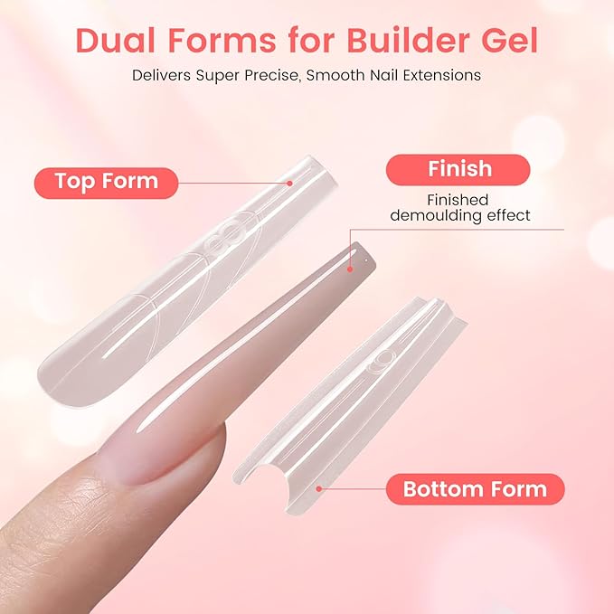 Sandwich Dual Nail Forms: 240PCS Nail Forms for Builder Gel, 15 Sizes Long Coffin Shape for Women Salon Home DIY