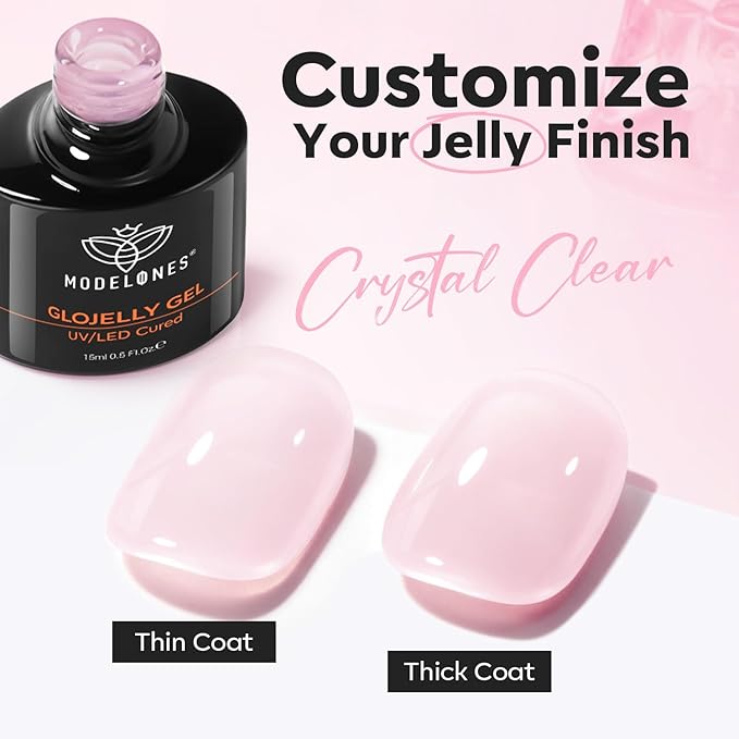 modelones Builder Nail Gel Top Coat, 15 ML No Wipe Ultra Gloss Milky Pink Gel Polish Apex Building Nails Strengthener Extension Jelly Color Nail Art Long Lasting Soak Off U V Manicure Gift for Women