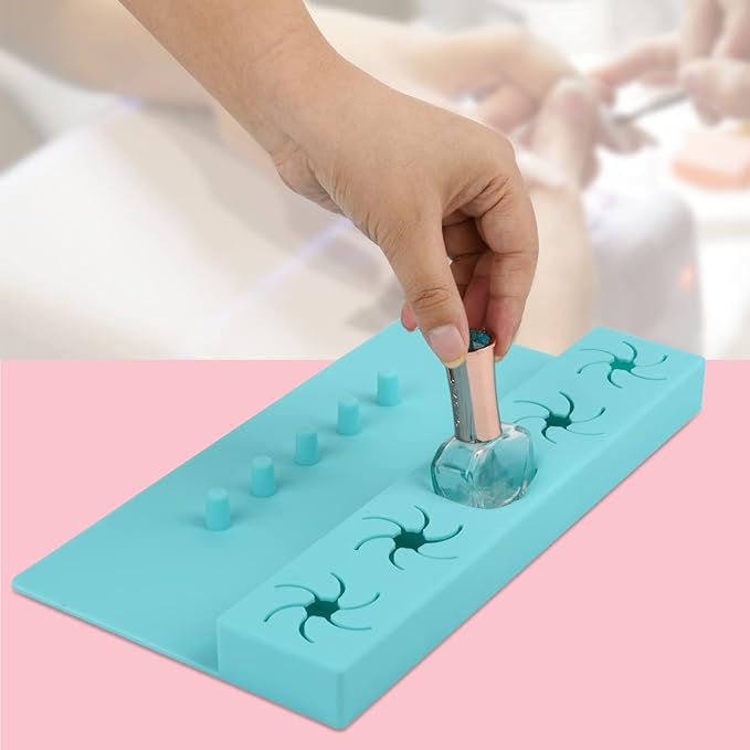 Beautyflier Soft Silicone Nail Polish Bottle Holder, Nail Polish Organizer Nail Station for Salon Home DIY Manicure Tools Nail Art (Blue)