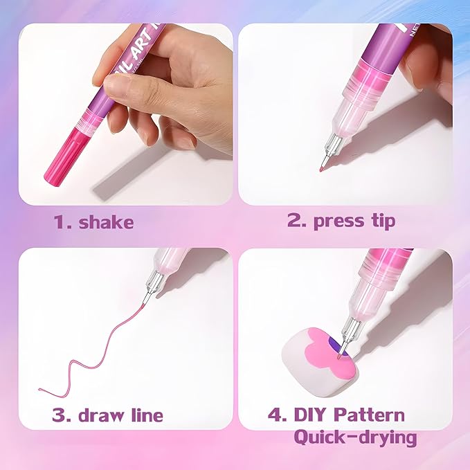 Nail Art Marker Pens, 12 Colors Fine Tip 0.5mm Nail Art Marker Pens for Detailing, Line Drawing & Dotting, DIY Nail Design Kit for Salon & Home Manicure