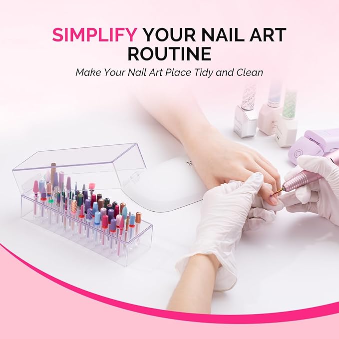 MelodySusie Nail Drill Bits Holder, 48 Holes Case, Portable Dustproof Displayer Organizer Container, Nail Tech Professional Nail Art Tool, Travel Salon Home, Clear (Drill Bits Not Included)