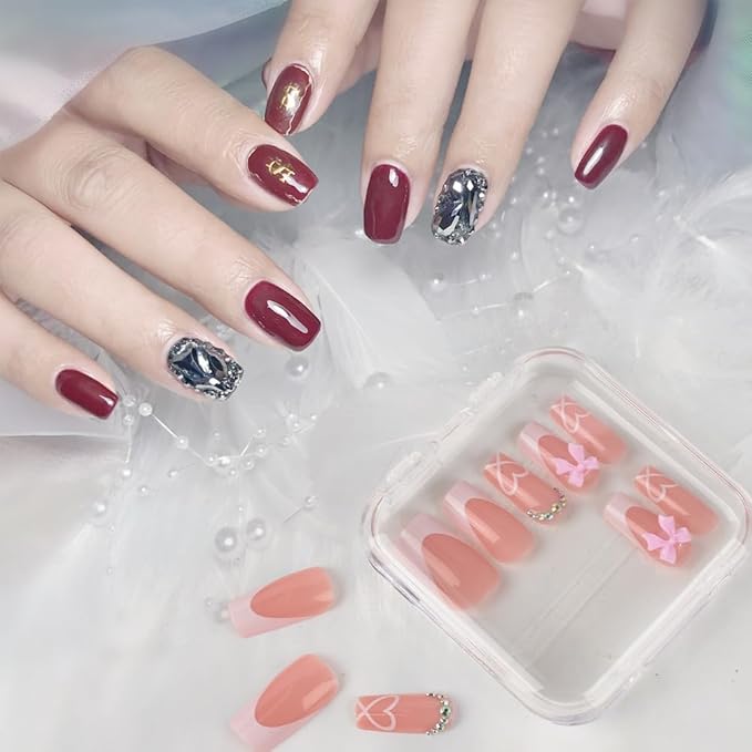 15PCS Press On Nail Storage Box Fake Nail Container Packing Box With Adhesive Double Sided Tape for Nail Art Storage (Not Include Press On Nail)