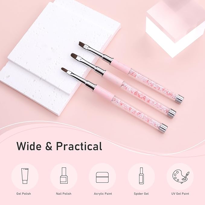 3PCS Nail Art Clean Up Brushes -Round/Angled Nail Brushes for Cleaning Polish Mistakes on the Cuticles, Brushes for Nail Art and Designs Painting DIY