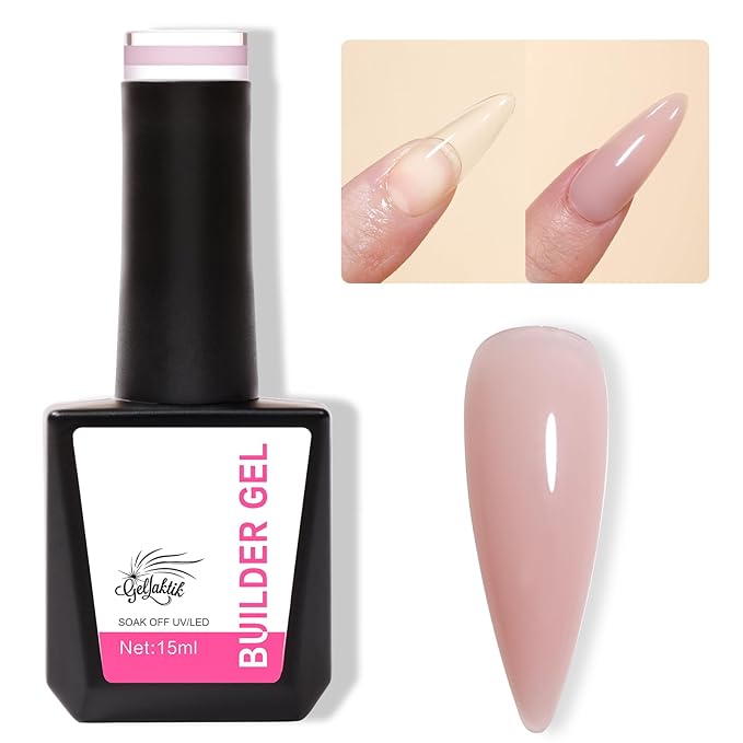 Builder Gel for Nails, 15ml 7 in 1 Builder Gel Nail Polish, LED Lamp Cured for Clear Rubber Base & Strengthener Extensions, Thickening, Repair, Salon-Quality DIY Manicure (Nude)