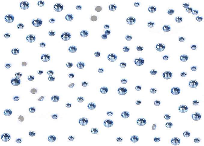 Bymitel 7200 Pieces 6 Mixed Sizes Glue Fix on Glass Rhinestones Round Crystal Gems Flatback for DIY Jewelry Making with one Picking Pen(6-Sizes 7200PCS, Lt. Sapphire)