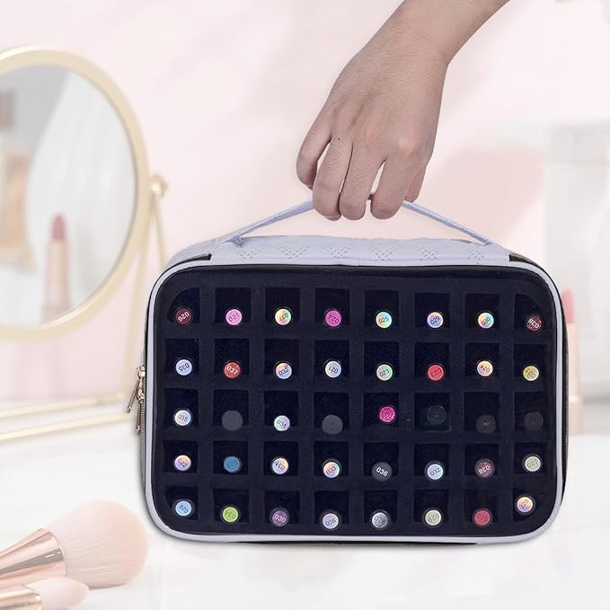 Nail Polish Bag organizer-Holds 40 bottles(15ml-0.5fl.oz)，Nail Polish Carrying Case Clear Multifunctional Cosmetic Travel Cases Makeup Bags Gray