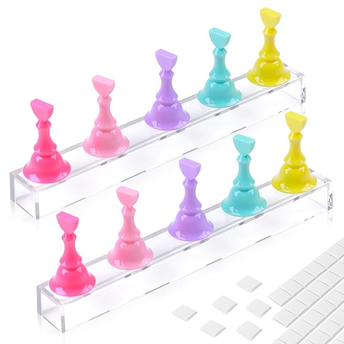 JUSTOTRY 2 Sets Nail Painting Stand With Reusable Adhesive Putty Acrylic Nail Holder For Press On Nails Display Tools Kit Accessories Home DIY Salon
