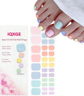 32 Pcs Semi Cured Gel Toe Nail Strips Colorful Pink Blue Gel Nail Stickers Full Cover Nails Wraps Self Adhesive Toe Nails Polish Strips Stickers for Women UV/LED Light Required